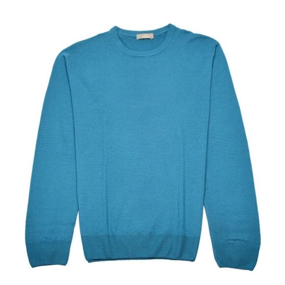 CRUCIANI SWEATER CREWNECK WOOL SIZE LARGE TEAL BLUE NWT NEW - Picture 1 of 8